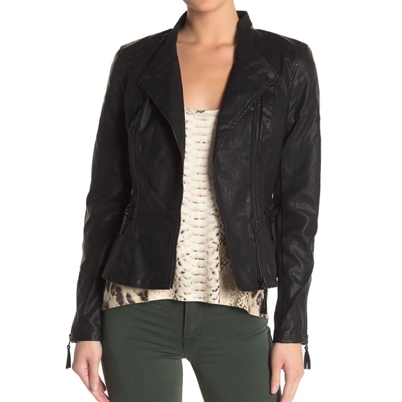 Black NYC Vegan Moto Leather Jacket Full Zip Black Medium - Picture 2 of 14